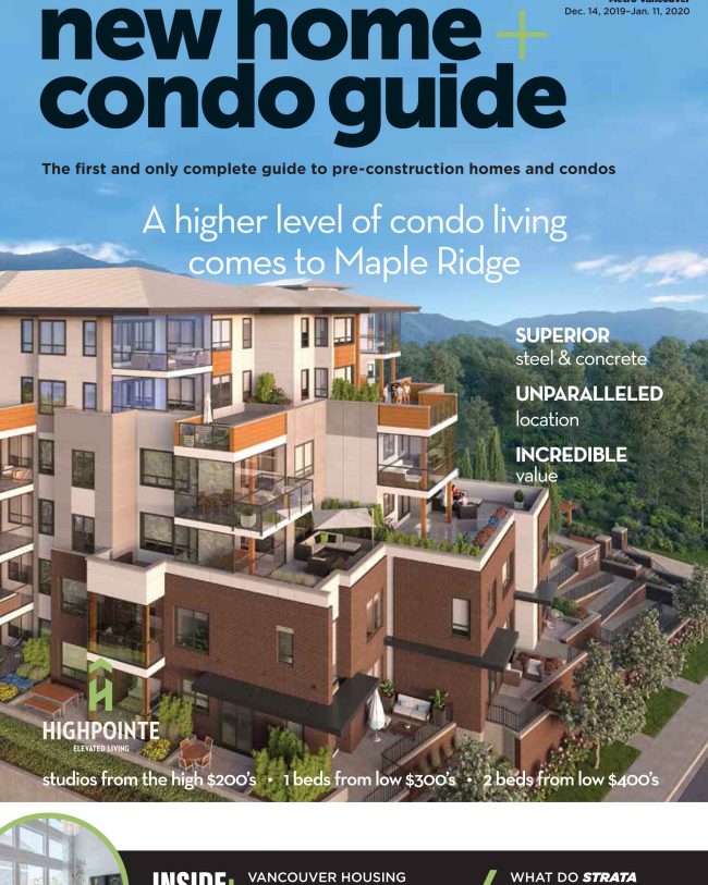 New Home Condo Guide Magazine front page, January 2020